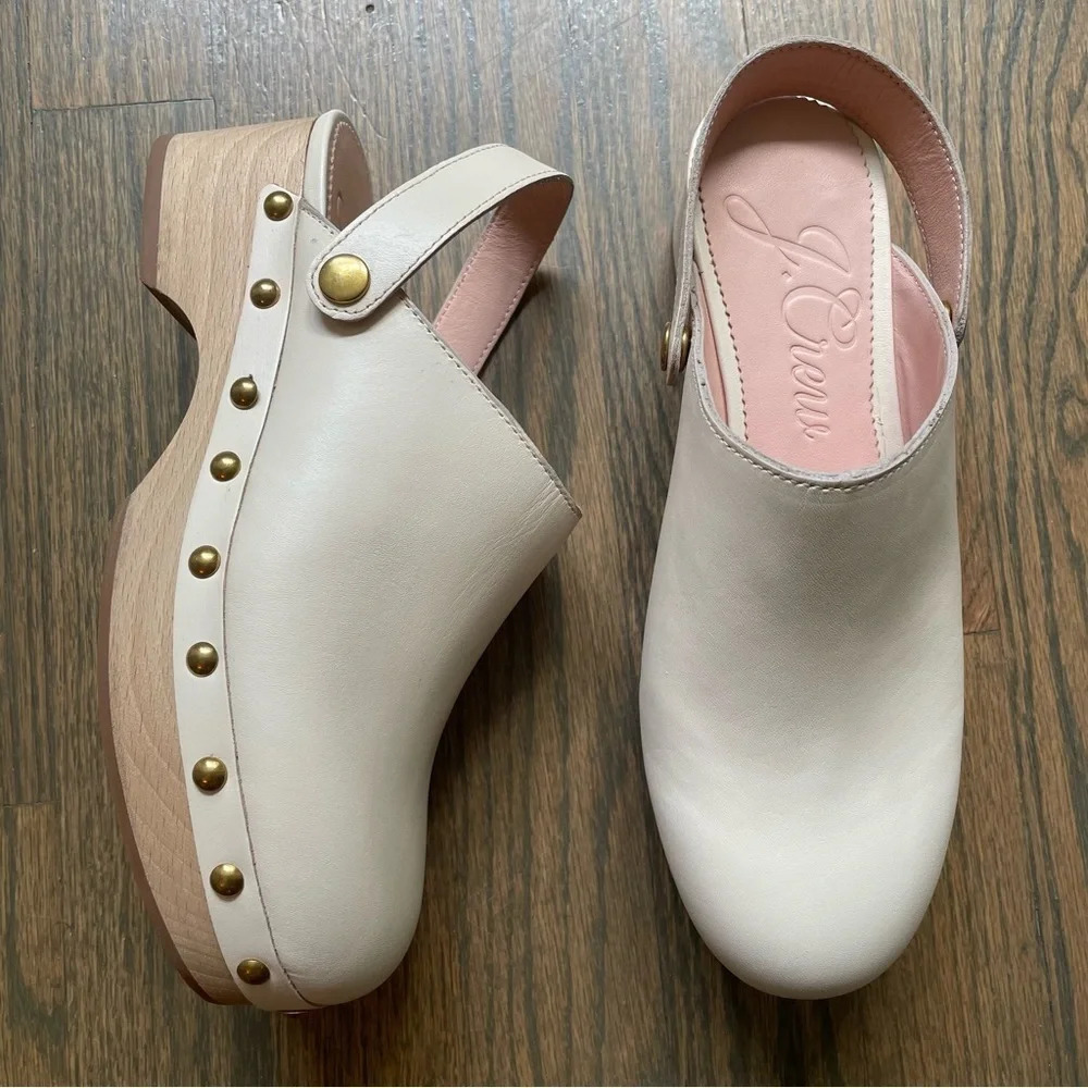 J. Crew Convertible Leather Clogs BA188 in Cream/White